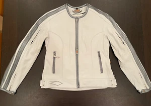 Women's Power Trip Leather Zip Up Motorcycle Jacket Size S, Cream/Silver Grey - Picture 1 of 11