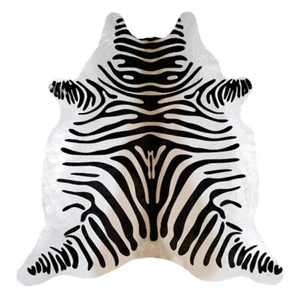 8x8 Ft. ZEBRA BLACK & WHITE / BEIGE print printed Cowhide Rug Hair Cow Hide skin - Picture 1 of 2