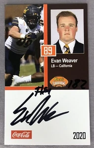 Tarjeta Senior Bowl 2020 firmada por Evan Weaver automática ~ California Cal Arizona Cardinals - Imagen 1 de 2