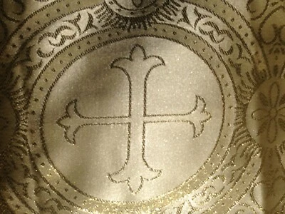 CLERGY LITURGICAL JACQUARD GOLD METALLIC CROSS PASTOR FABRIC SOLD BY YARD - Image 1 of 3