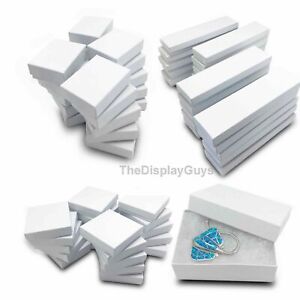 BULK Cardboard Jewelry Gift Boxes w/ Cotton Fill Padding - White Swirl 11 Sizes