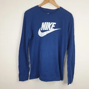 Nike T-shirt Mens Medium Blue Big Swoosh Logo Tee 100% Cotton Athletic Cut - Picture 1 of 13
