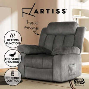 Artiss Recliner Chair Electric Massage Chair Velvet Lounge Sofa Heated Grey - Picture 1 of 8