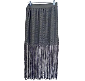 Cute Soft Goth Dark Earthy Black Fringe Maxi Skirt Eyelet Lace Lined Fairy - Picture 1 of 12