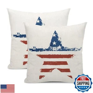 GOLIANDA 4th of July Pillow Covers 18x18 Set of 2, Stripes Blue Stars Decor P - Picture 1 of 5