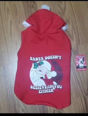 NWT Dog Sweater Hoodie Christmas Sweatshirt M Santa red white puppy - Image 1 of 4