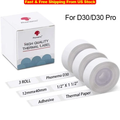 3Roll 12x40mm Label Maker Thermal Paper Self-Adhesive Label Tape For Phomemo D30 - Image 1 of 4