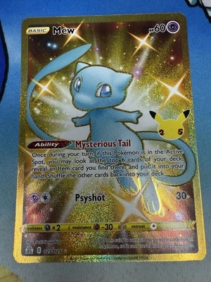 Mew 25/25 Full Art Gold Rare Shiny Celebrations Pokemon Card - Image 1 of 2