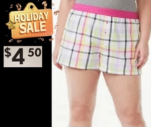 Joyspun Women 2X 18W-20W Woven Vivid White Plaid Side Pockets Boxer Sleep Shorts - Picture 1 of 16