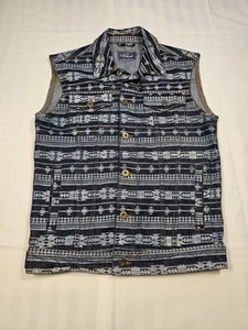 Topman Men's Denim Abstract Print Waistcoat Front Breast Pockets Size UK S - Picture 1 of 7