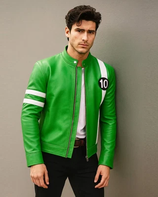 Superhero Ben 10 Green Cosplay Jacket | Ryan Kelley Alien Swarm Leather Jacket - Image 1 of 3