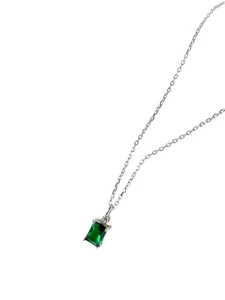 NATURAL EMERALD & CZ MAY BIRTHSTONE 925 SILVER BIRTHDAY WOMEN PENDANT NECKLACE - Picture 1 of 3