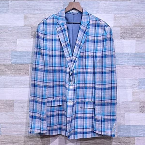 Abrigo deportivo de verano IZOD lino pastel a cuadros azul rosa dos botones para hombre 46L 46 largo - Imagen 1 de 7