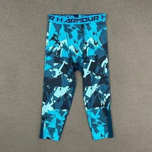 Under Armour Leggings Boys XL Fitted Blue Geometric Gym Workout Activewear - Picture 1 of 8