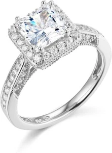2.60 Ct Princess Cut Halo Engagement Wedding Promise Ring Solid 14K White Gold - Picture 1 of 3
