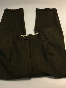 Pantalones de lana para hombre Graham Gunn marrón oscuro puños a cuadros pliegados talla 36x33 - Imagen 1 de 8