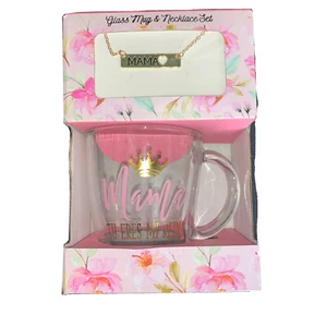 Dog Mom Clear Coffee Mug, with Queen Mama Print Design, 4” Tall, And Necklace - Picture 1 of 4