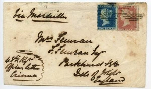 GUERRA DE CRIMEA 1855 cubierta con 1d y 2d Perf 16 desde Crimea hasta Isla de Wight. - Imagen 1 de 2