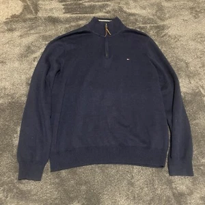 Tommy Hilfiger Sweater Men’s XL Blue Long Sleeve 1/4 Zip Pullover Prep Grandpa - Picture 1 of 9