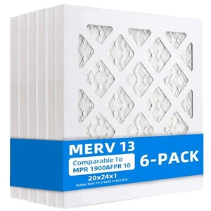 (6 Pack) 20x24x1 Furnace Air Filters, MPR 1900 & FPR 10, MERV 13 Pleated Air ... - Picture 1 of 6