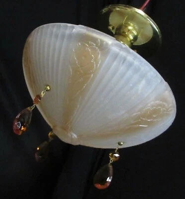 DE COLECCIÓN ART DECO 3 CADENAS PANTALLA DE VIDRIO LÁMPARA DE TECHO ACCESORIO CRISTALES DE COLOR Foto 1 de 4