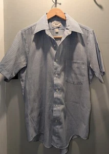 Vintage Arrow Shirt Adult 15 Medium Blue 70s Big Collar Disco Mens Polyester - Picture 1 of 4