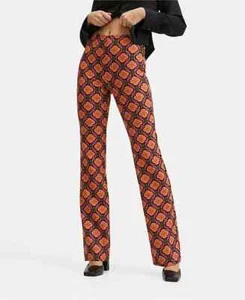 Mango Women's Printed Straight Pants Flare Leg Long Inseam SZ SM Retro Groovy - Picture 1 of 9
