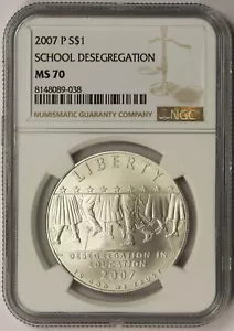 2007-P School Desegregation Modern Silver Commemorative Dollar $1 MS 70 NGC - Picture 1 of 4