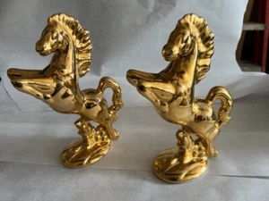 Vintage Ceramic Statues: MCM Hollywood Regency Golden Horses - Picture 1 of 12
