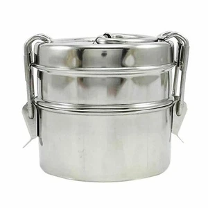 Stainless Steel Lunch Box  Food Container Carrier Set Indian 2 Tier - Picture 1 of 5