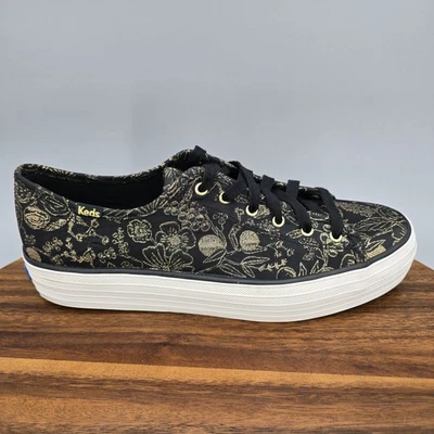 Keds Shoes Womens 9 Black Gold Floral Platform Lace Up Rifle Paper Co Sneakers - Image 1 of 4