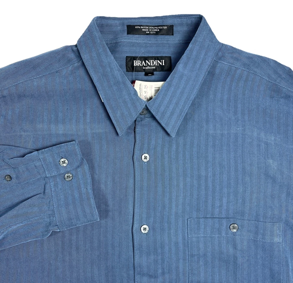 Camisa Brandini Para Hombres Abotonada Manga Larga Bolsillo Rayas XL NUEVA CON ETIQUETAS Foto 1 de 4