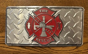 Fire Rescue Department License Plate Diamond Embossed Aluminum Car Truck Tag New - Picture 1 of 1