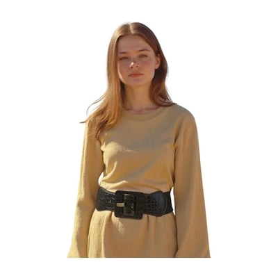 Mujeres Moda Cinturón Elástico Marrón Oscuro Cintura Elástica Hebilla Cuadrada Grande XS S M Foto 1 de 4