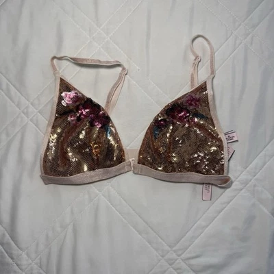Bralette de lentejuelas rosa Victoria’s Secret talla M nuevo con etiquetas Foto 1 de 4