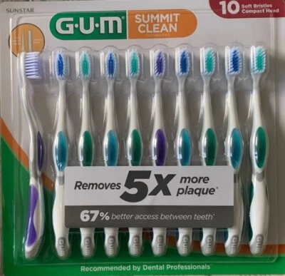 Cepillo de dientes Sunstar GUM Summit Clean cerdas suaves - Paquete de 10 Foto 1 de 2