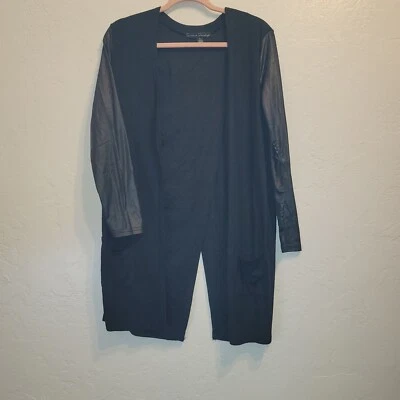 Cárdigan plumero French Laundry para mujer S Longline negro espalda abierta imitación cuero Foto 1 de 4