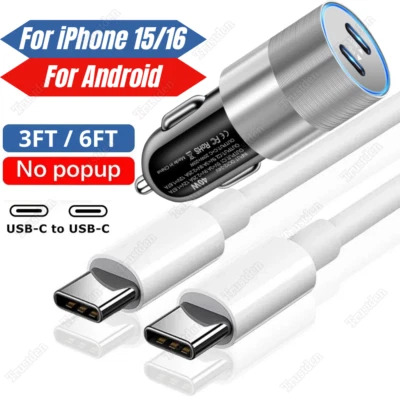 Cargador de Coche Rápido PD 40W Doble Cable USB-C Tipo C Para iPhone 16 15 iPad Pro Samsung Foto 1 de 4