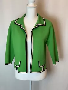 Vintage Catalina Kelly Green Cropped Cardigan With Navy Trim Size 6 - Picture 1 of 11