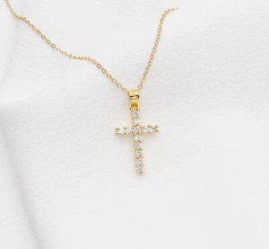 2Ct Round Cut Lab Created Diamond Cross Women Pendant 14K Yellow Gold Plated - Picture 1 of 4