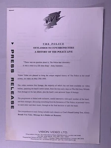 The Police Sting Press Release Original VVL A History Of The Police Live 1995 - Picture 1 of 3