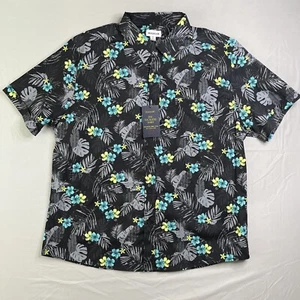 HAGGAR True Fit Shirt Mens XL Black Tuckless Florail Button Up Short Sleeve NWTs - Picture 1 of 16