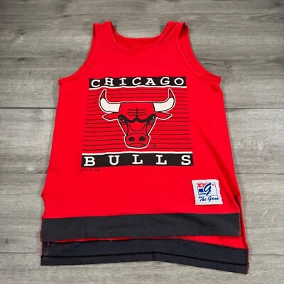 Vintage 90s Chicago Bulls Tank Top Red VTG Shirt The Game Spellout logo - Image 1 of 4