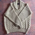 hand knitted Aran jumper Cream Wool V Neck Cable M brand new