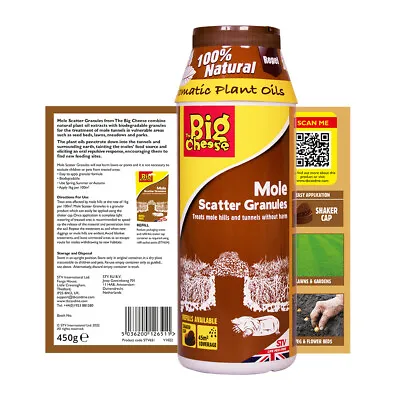 The Big Cheese Mole Scatter Granules - 450g - Humane Natural Mole Deterrent • 7.99£