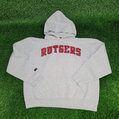 Vintage Rutgers University Hoodie Women XL Heathered Gray Red Arch Spellout Logo Cover