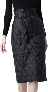 Women's Padded Quilted Skirt Winter Warm Packable High Waist Bodycon Midi Skirts - Picture 1 of 8