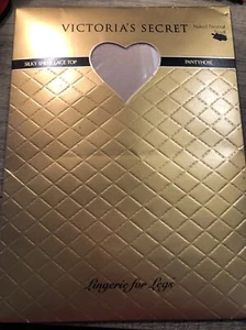 Vtg VICTORIAS SECRET Silky Sheer Lace Top Pantyhose Small Naked Neutral - Picture 1 of 5