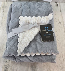 Mon Lapin Baby Blanket Reversible 30" x 40" Grey & White - Picture 1 of 7
