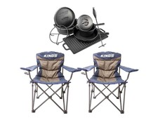 Adventure Kings Cast Iron Cooking Set + 2x Throne Camping Picnic Chair BBQ 4WD